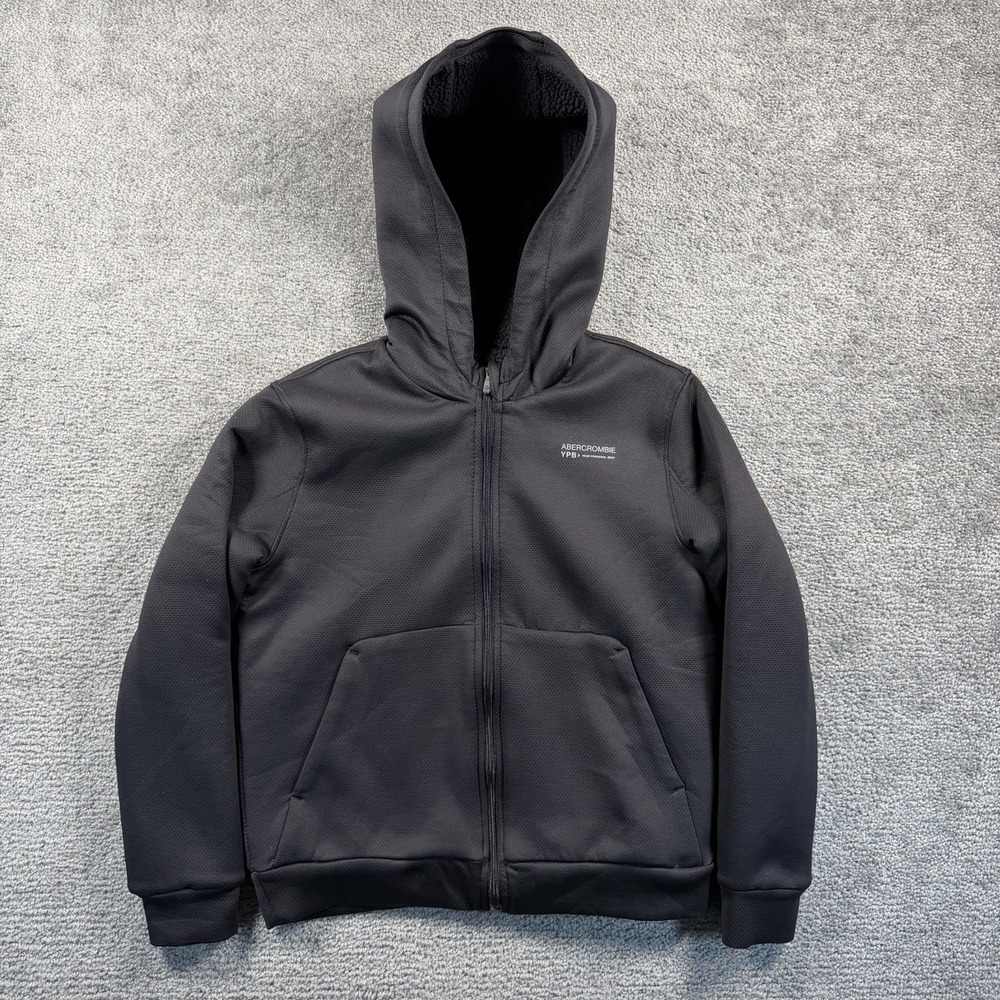 Abercrombie Kids YPB Black Sherpa Lined Full Zip Hoodie Jacket Size 11/12